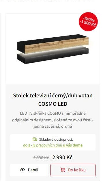 Stolek televizní černý/dub votan COSMO LED