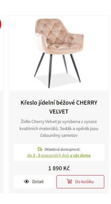 Křeslo jídelní béžové CHERRY VELVET