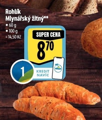 Rohlík Mlynářský žitný Albert