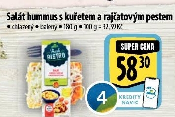 Salát Hummus s kuřetem a rajčatovým pestem s proteiny Albert Fresh Bistro