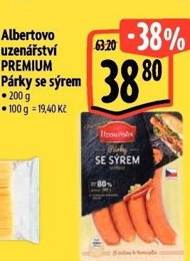 Vepřové párky se sýrem Premium Albertovo uzenářství