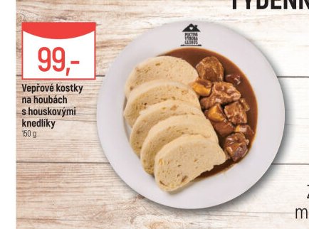 Vepřové kostky na houbách s houskovými knedlíky