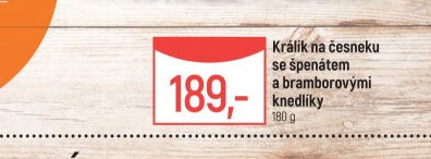 Králík na česneku se špenátem a bramborovými knedlíky