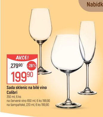 Sada sklenic na bílé víno Colibri