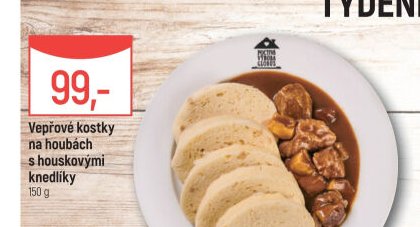 Vepřové kostky na houbách s houskovými knedlíky