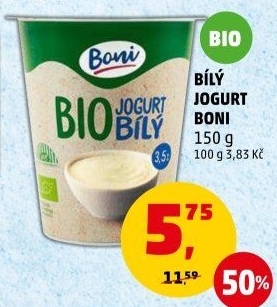 Jogurt bílý bio Boni