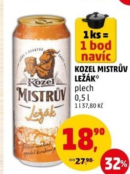 Pivo Mistrův světlý ležák Velkopopovický Kozel