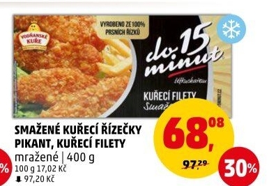 Řízečky kuřecí smažené mražené Pikant Vodňanské kuře