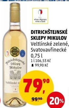 Víno Veltlínské zelené Ditrichštejnské sklepy Mikulov