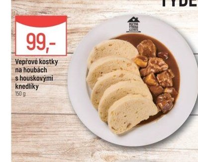 Vepřové kostky na houbách s houskovými knedlíky