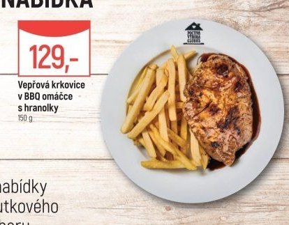 Vepřová krkovice v BBQ omáčce s hranolky