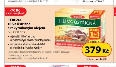 TEREZIA Hlíva ústřičná s rakytníkovým olejem, 60 + 60 cps.