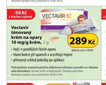 Vectavir tónovaný krém na opary 10 mg/g, 2 g