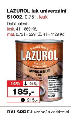 LAZUROL lak univerzální S1002, 0,75 l