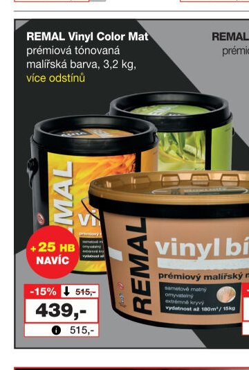 REMAL Vinyl Color Mat prémiová tónovaná malířská barva, 3,2 kg