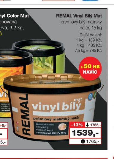 REMAL Vinyl Bílý Mat prémiový malířský nátěr, 15 kg