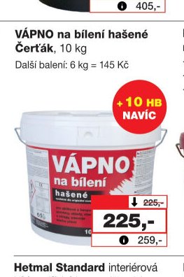 VÁPNO na bílení hašené Čerťák, 10 kg