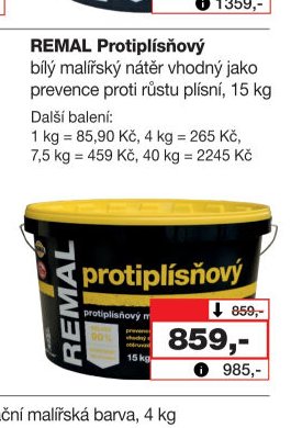 REMAL Protiplísňový bílý malířský nátěr, 15 kg