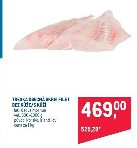 TRESKA OBECNÁ SKREI FILET BEZ KŮŽE/S KŮŽÍ