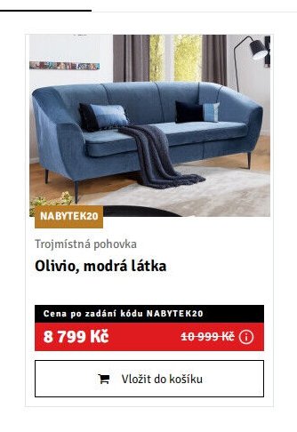 Trojmístná pohovka Olivio, modrá látka - ASKO akcniletaky.com