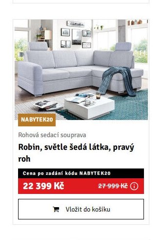 Rohová sedací souprava Robin, světle šedá látka, pravý roh - ASKO akcniletaky.com