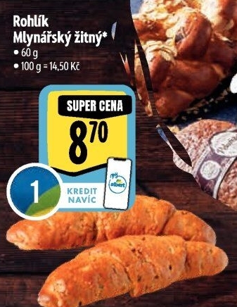 Rohlík Mlynářský žitný Albert