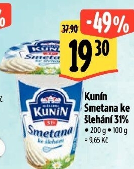 Smetana ke šlehání Mlékárna Kunín 31%