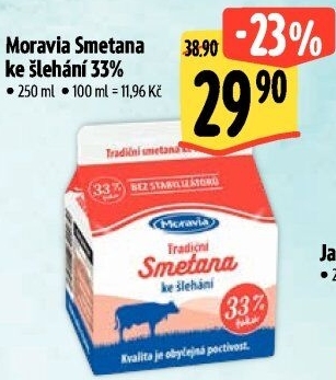 Smetana ke šlehání 33% Moravia