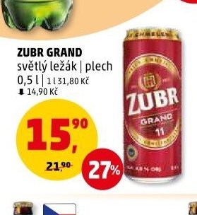 Zubr Grand světlý ležák plech 0,5 l