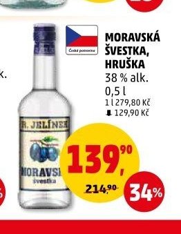 Moravská švestka, hruška 38 % alk. 0,5 l