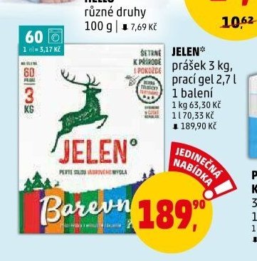 Jelen prášek 3 kg, prací gel 2,7 l