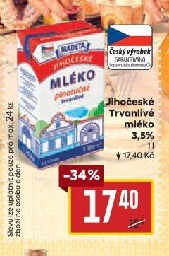 Madeta Jihočeské Trvanlivé mléko 3,5%