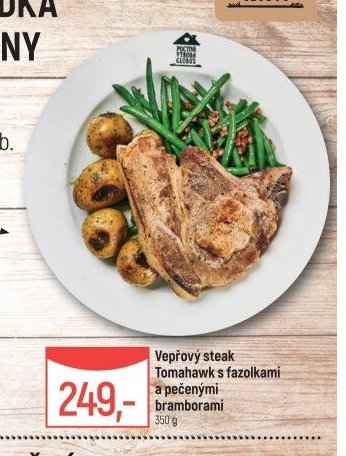 Vepřový steak Tomahawk s fazolkami a pečenými bramborami