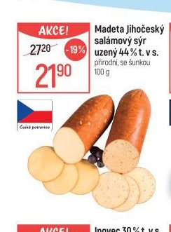 Madeta Jihočeský salámový sýr uzený 44 % t. v s.