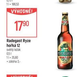 Radegast Ryze hořká 12 světlý ležák