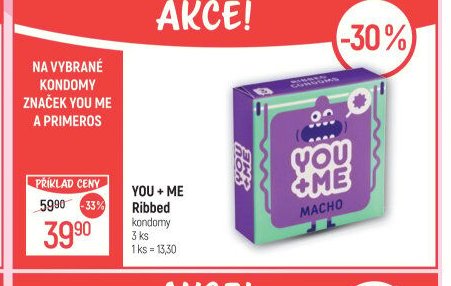 YOU + ME Ribbed kondomy 3 ks