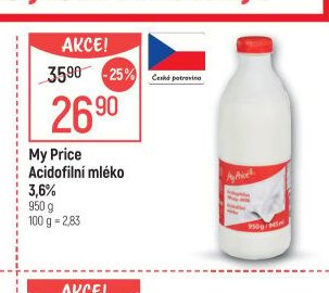 My Price Acidofilní mléko 3,6 % 950 g