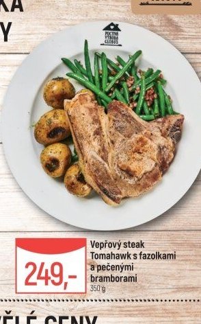 Vepřový steak Tomahawk s fazolkami a pečenými bramborami