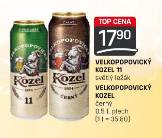 Velkopopovický Kozel 11 světlý ležák, Velkopopovický Kozel černý 0,5 l, plech