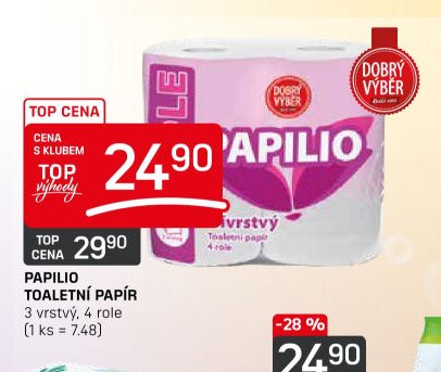 Papilio toaletní papír 3 vrstvý, 4 role
