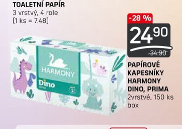 Harmony Dino papírové kapesníky 2vrstvé, 150 ks box