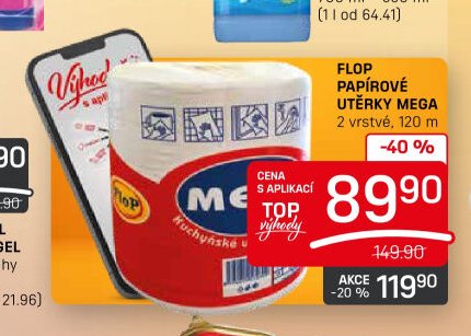 Flop papírové utěrky mega 2 vrstvé, 120 m