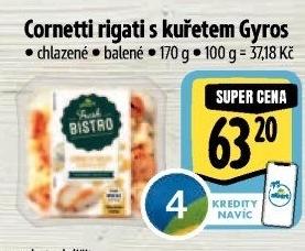 Cornetti rigati s kuřetem gyros Albert Fresh Bistro