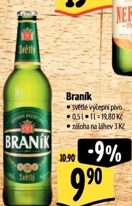 Pivo světlé výčepní 10° Braník