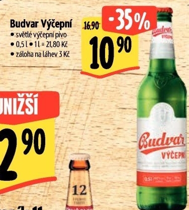 Pivo světlé výčepní Budweiser Budvar