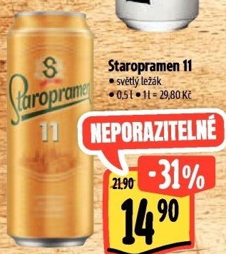 Pivo světlý ležák 11° Staropramen