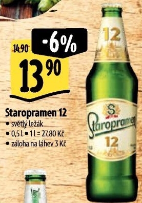 Pivo světlý ležák 12° Staropramen