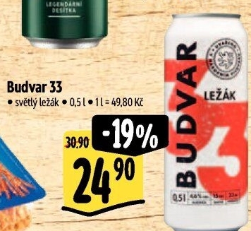 Pivo světlý ležák 33 Budweiser Budvar