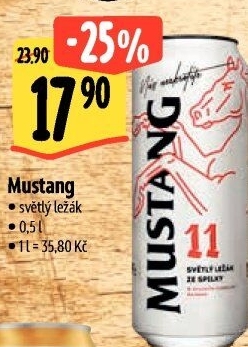Pivo světlý ležák Mustang 11° Ostravar