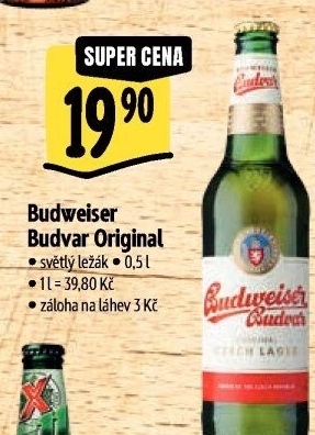 Pivo světlý ležák Original Budweiser Budvar